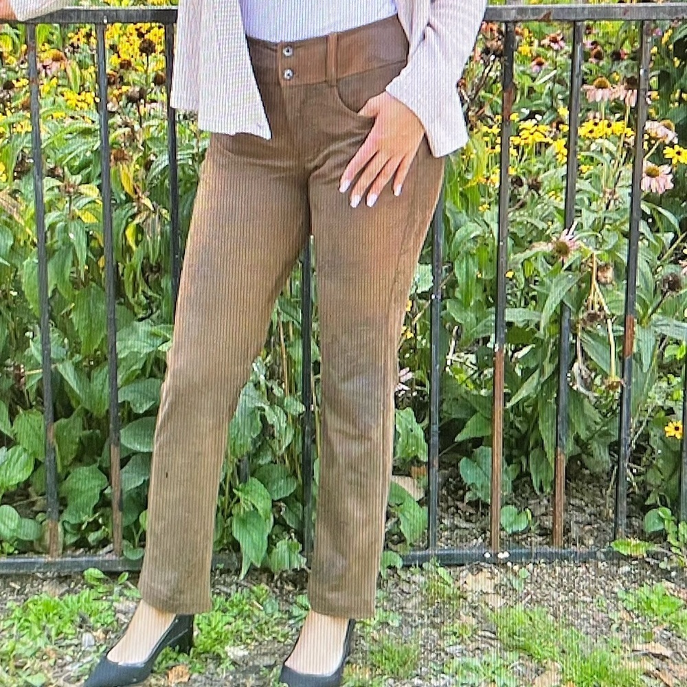 NWT (31) BRENDA BEDDOME Vegan Leather Straight Leg Pants - Brown - Size 31